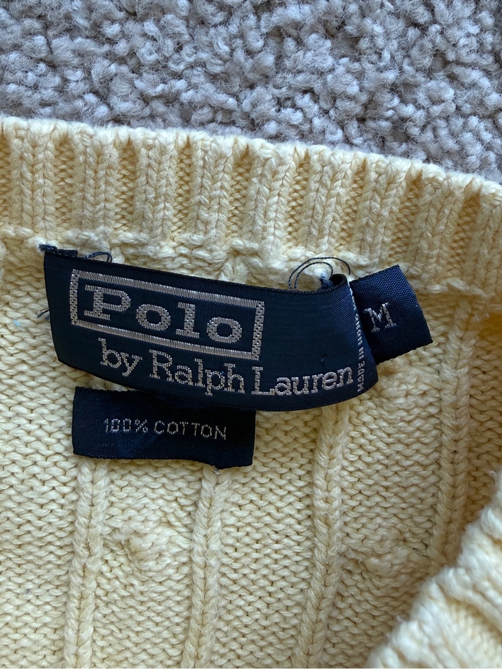 Polo Ralph Lauren M Butter Yellow Cable Knit Cotton Sweater Preppy Heritage Pony - Picture 5 of 11